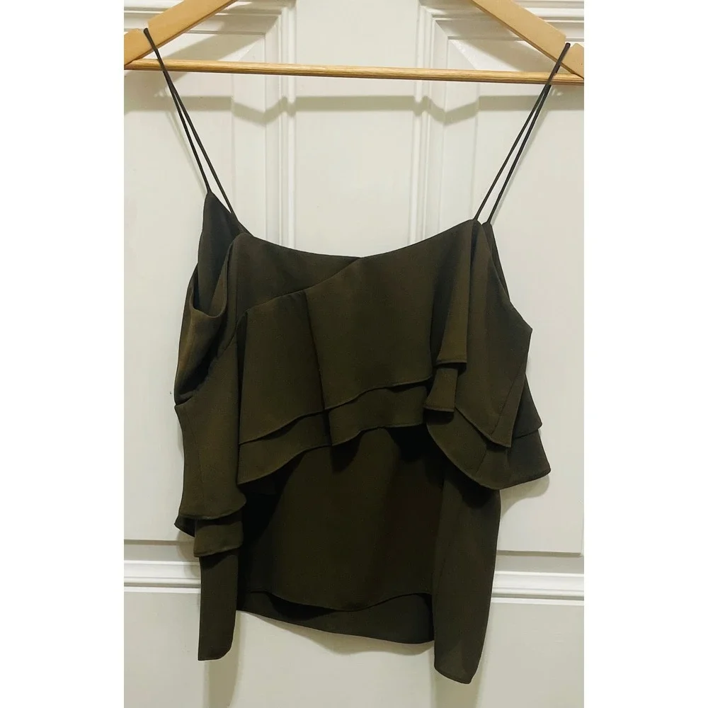 J. Crew Green Women's Sleeveless Ruffle‎ Layered V-Neck Cami Top